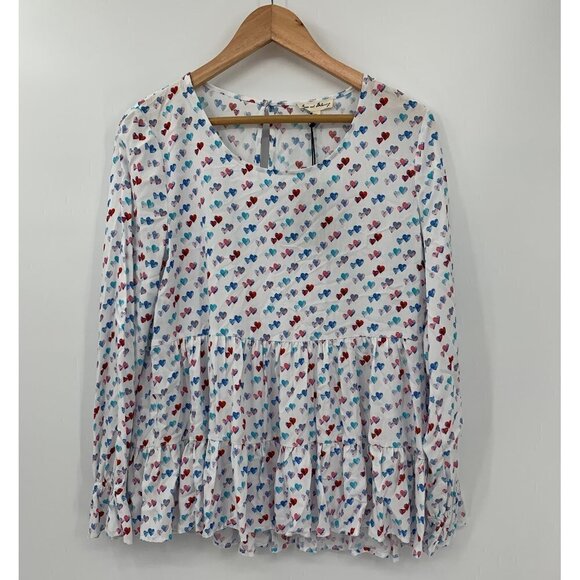 Jane & Delancy Hearts Print Ruffle Top Bell Sleeve - Picture 1 of 6